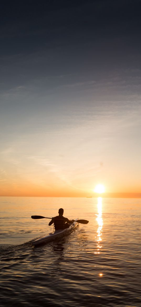 boat, skyline, sunrise, man, sky, sea