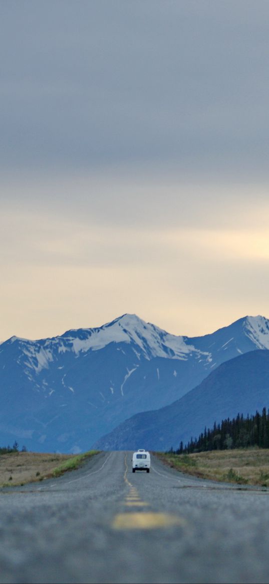 road, highway, mountains