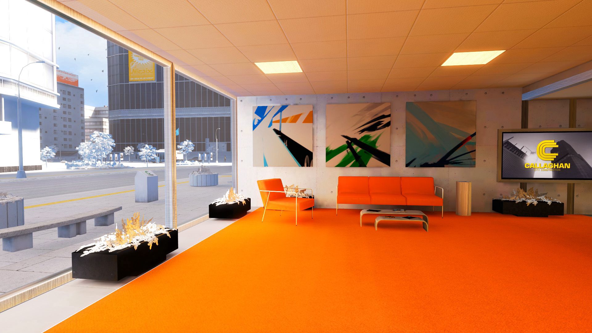 interior, room, beautiful, mirrors edge, orange