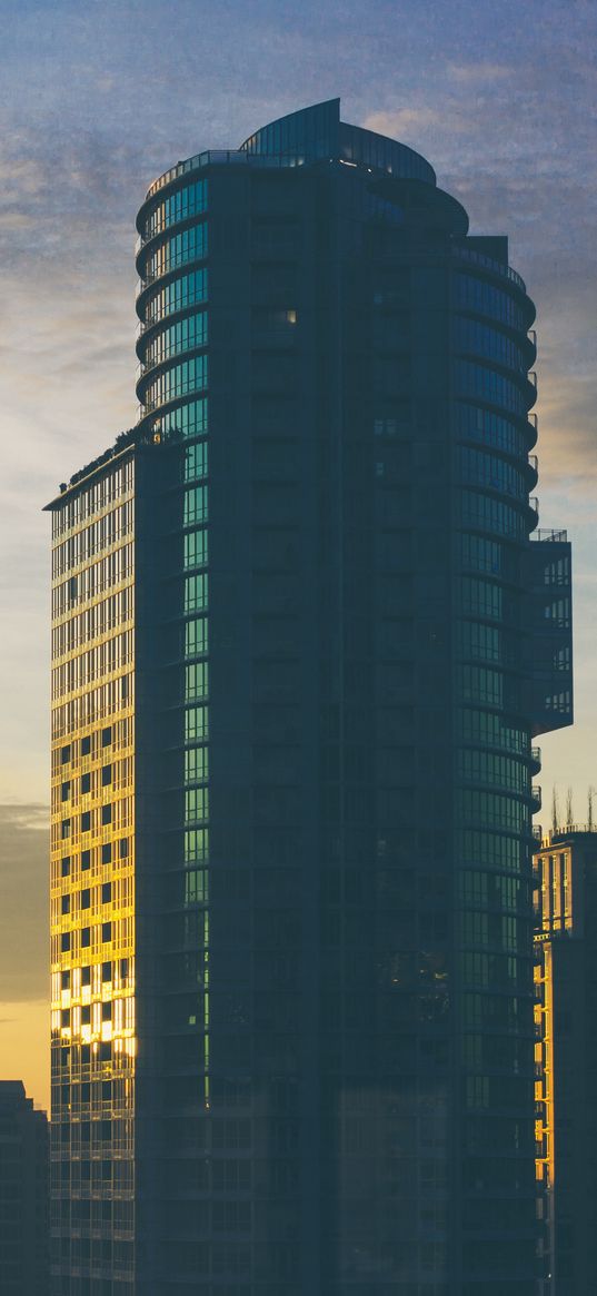 skyscraper, construction, architecture, evening, sky