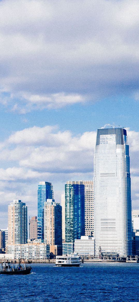 skyscraper, sea, shore, architecture