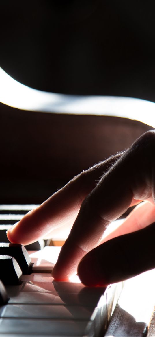 piano, hand, piano keys, shadow