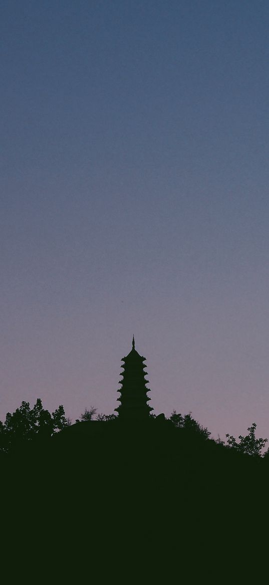 temple, tower, sky, silhouette