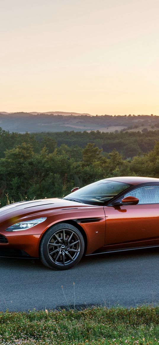aston martin, db11, side view, sunset