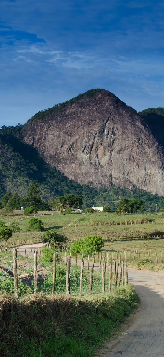 mountain, hill, pathway, fence