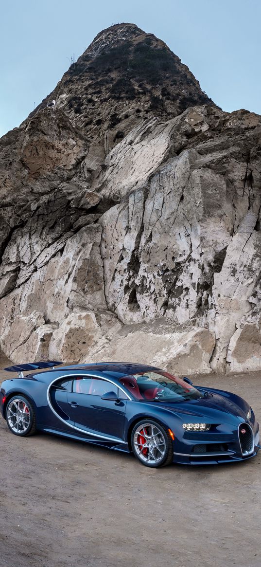 bugatti, chiron, blue, side view