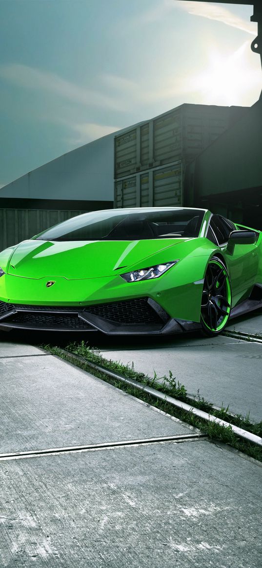 lamborghini, huracan, spyder, green, front view