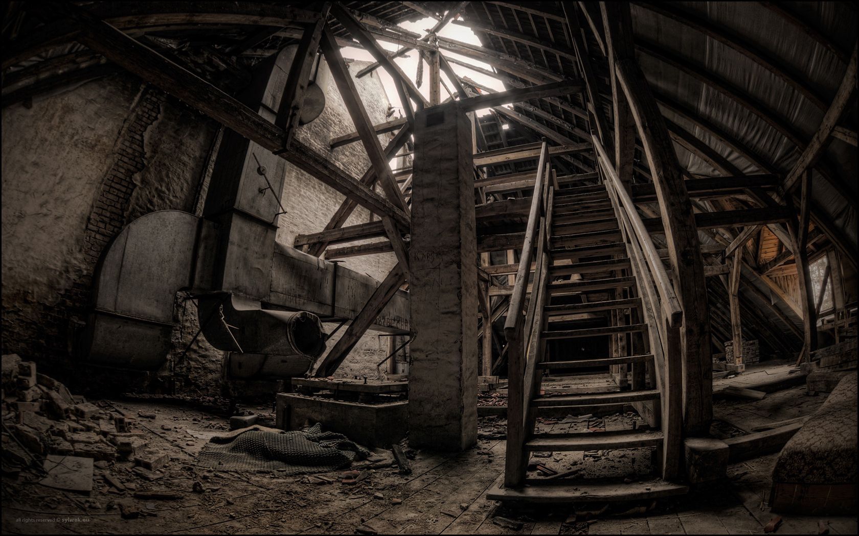 old building, stairs, dark, nostalgic, construction