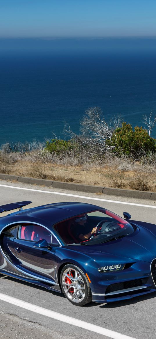 bugatti, chiron, blue, side view