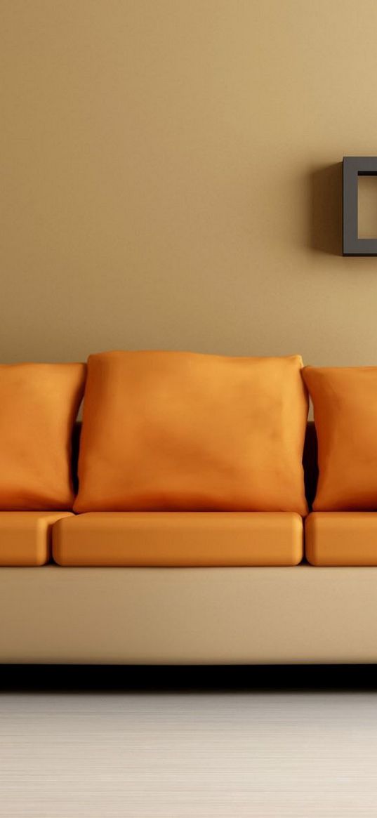 sofa, furniture, leather, orange, beige