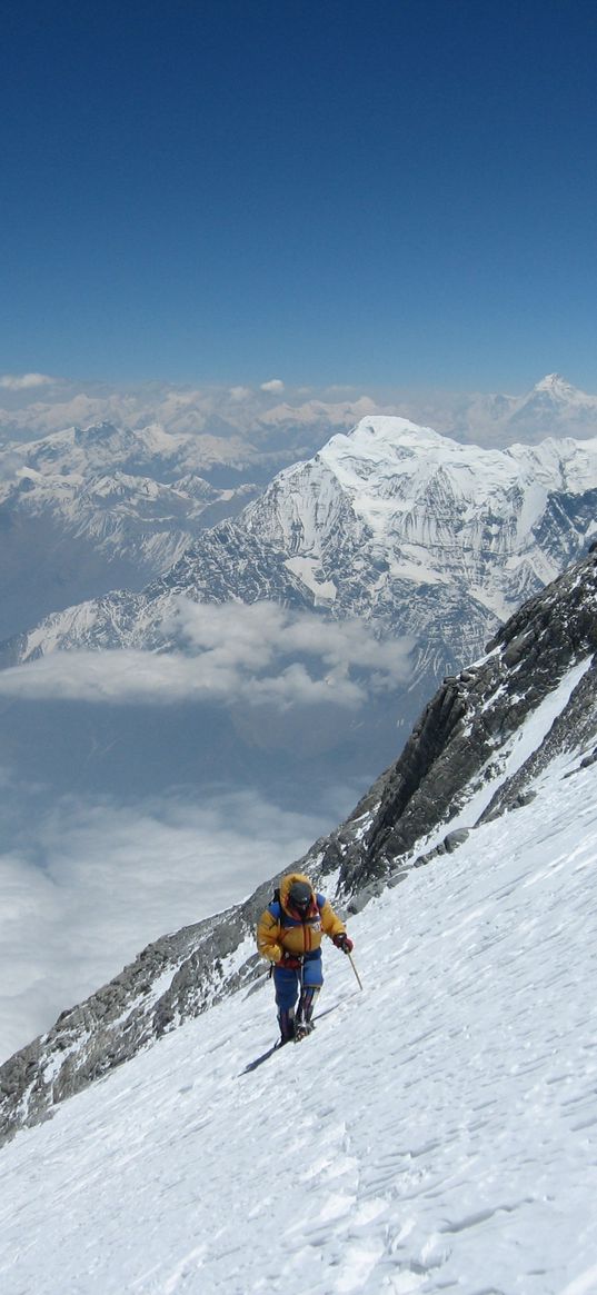 skier, mountains, snow