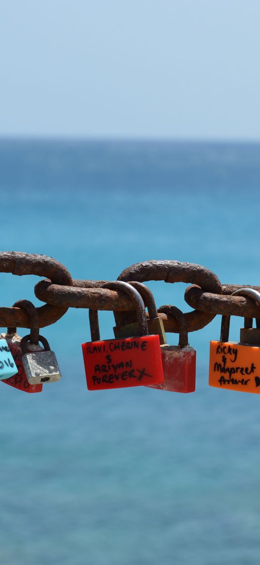 locks, chain, sea, sky