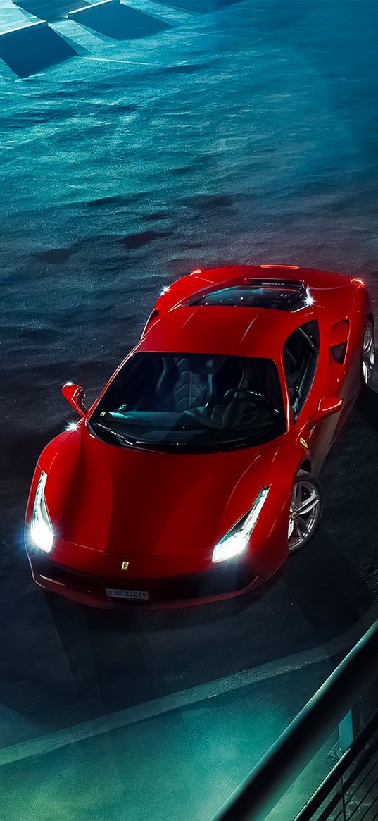 ferrari, 488, gtb, red, top view