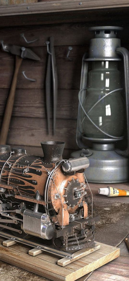 toys, desk, books, locomotive