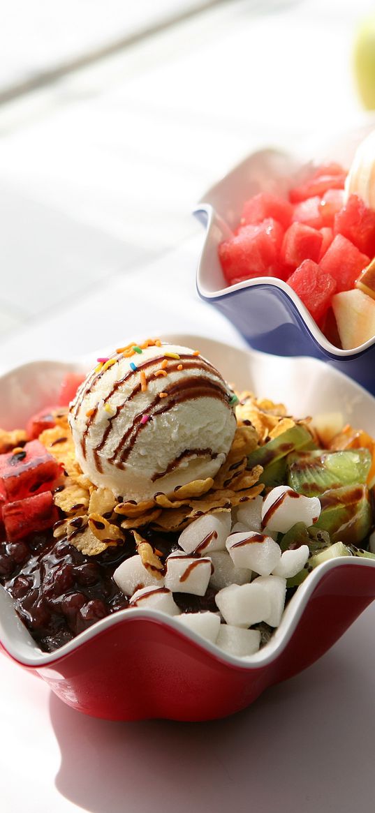 ice cream, fruit, dessert, sauce