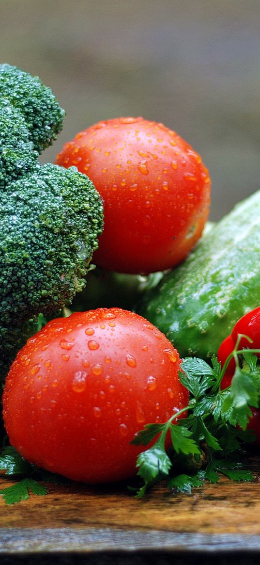 vegetables, tomatoes, broccoli, cucumber, sweet pepper, parsley