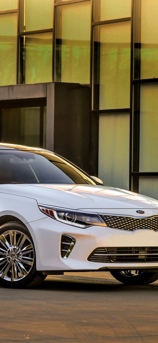 kia, optima, white, side view