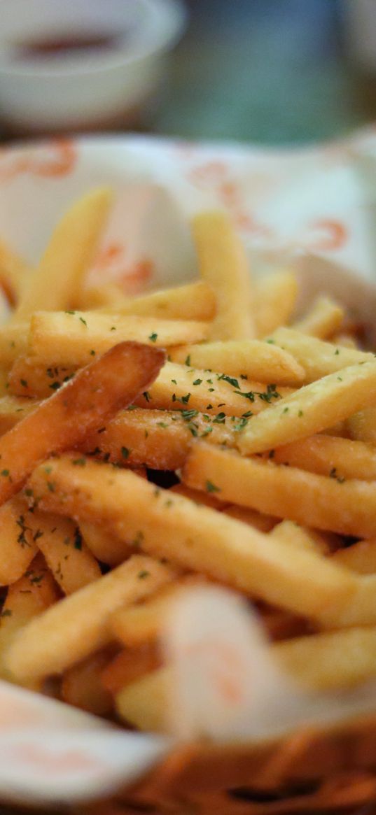 french fries, appetizing, greens