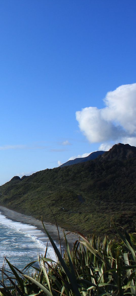 new zealand, sea, mountain, beach