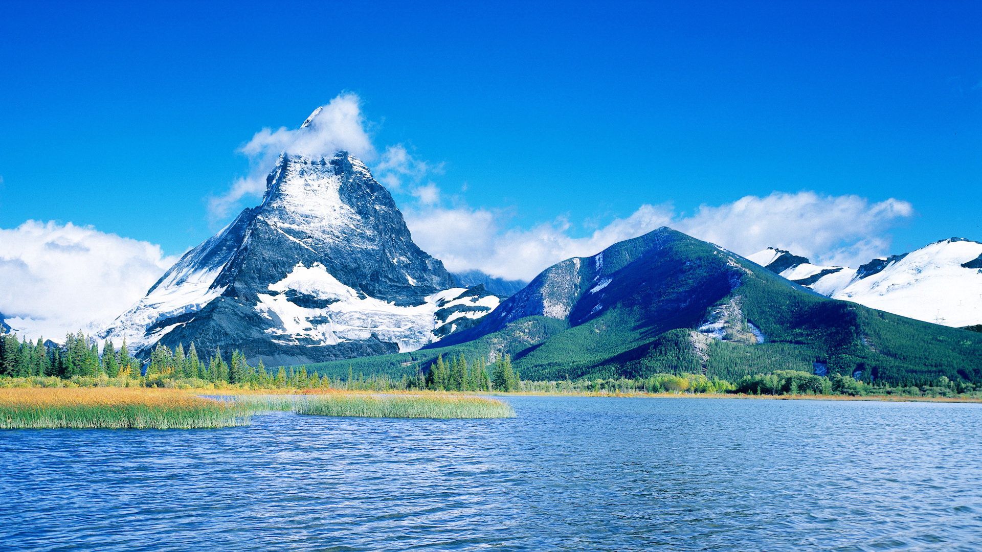 mountains, water, tops, snow, day