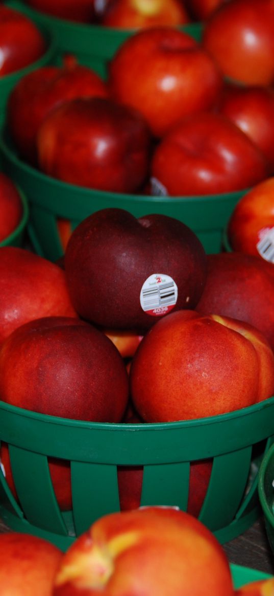 nectarines, fruit, baskets