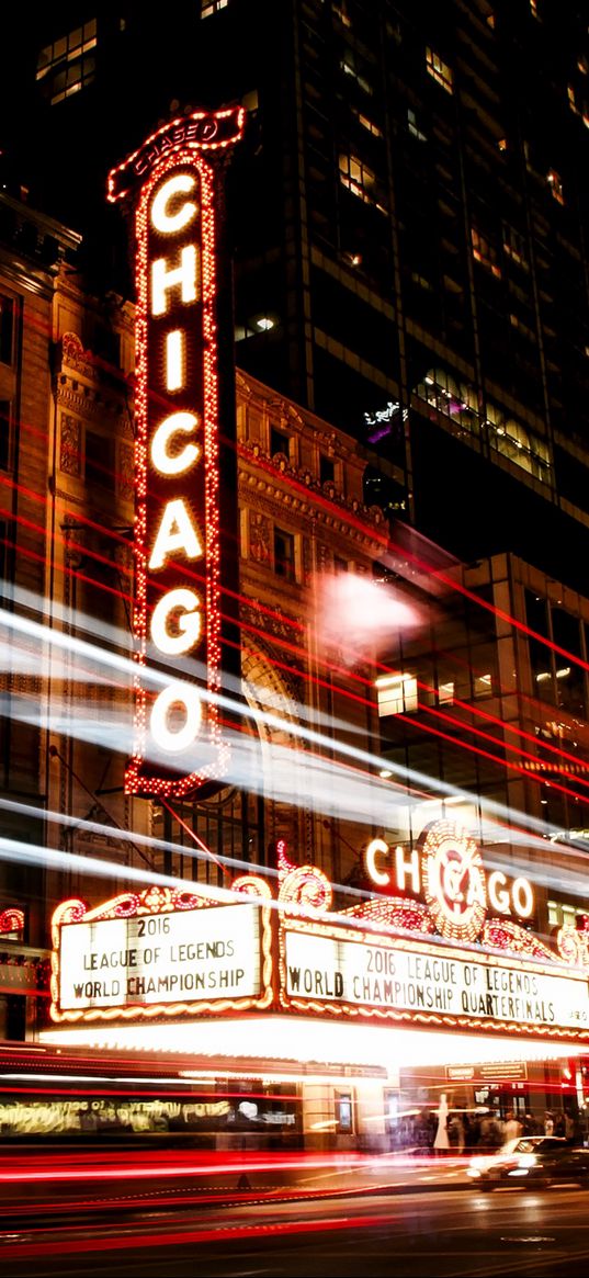 chicago, illinois, night, city, traffic