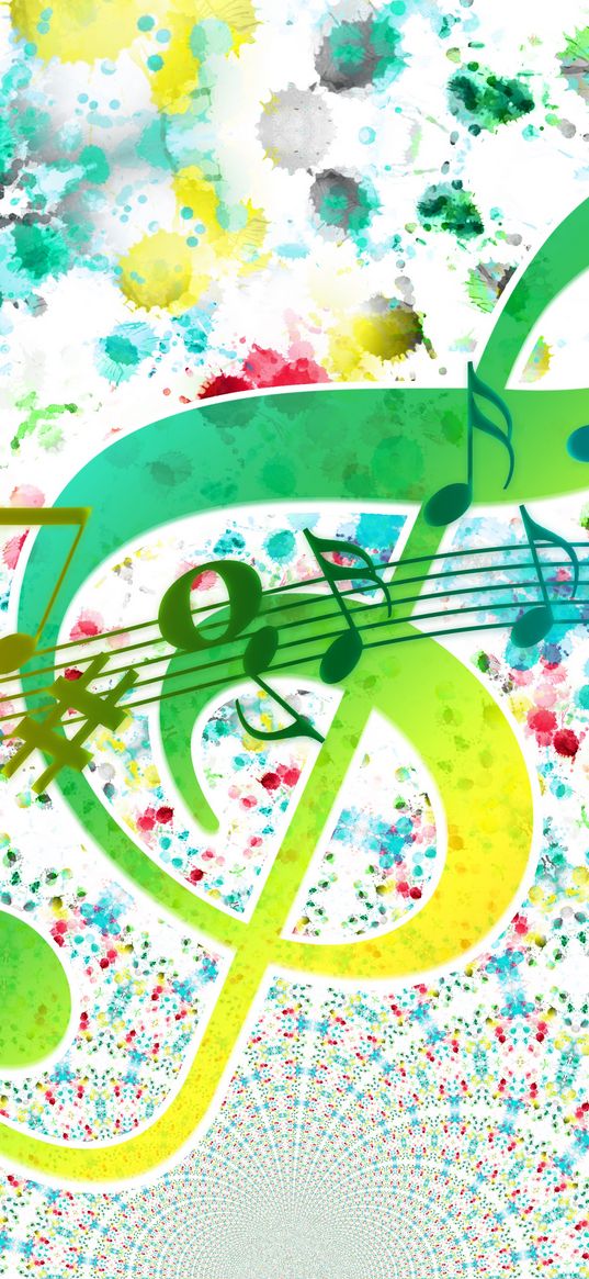 treble clef, notes, colorful, art