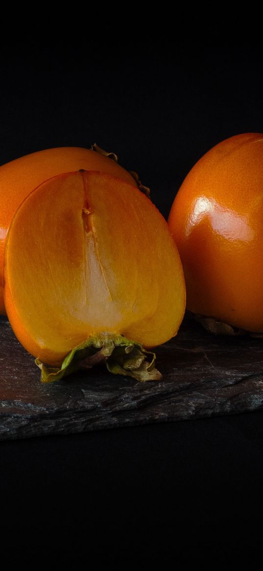 persimmon, fruit, ripe, slice