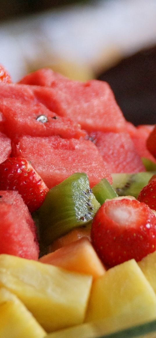 fruit, watermelon, kiwi, strawberry, pineapple, salad