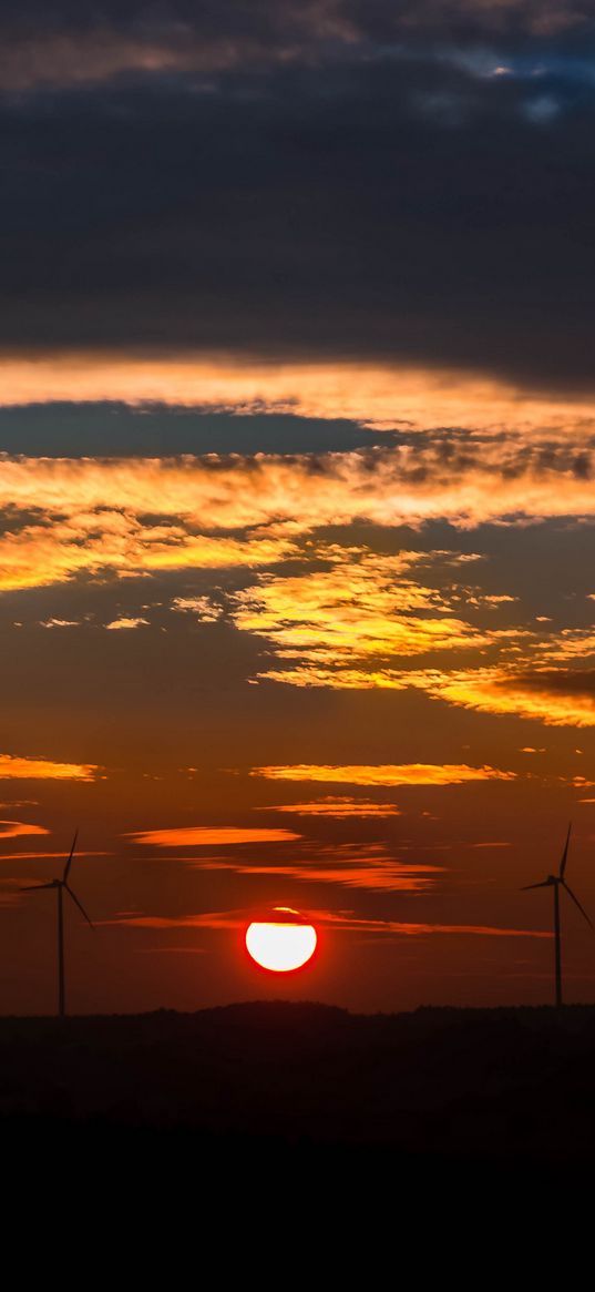 windmills, sunset, sky