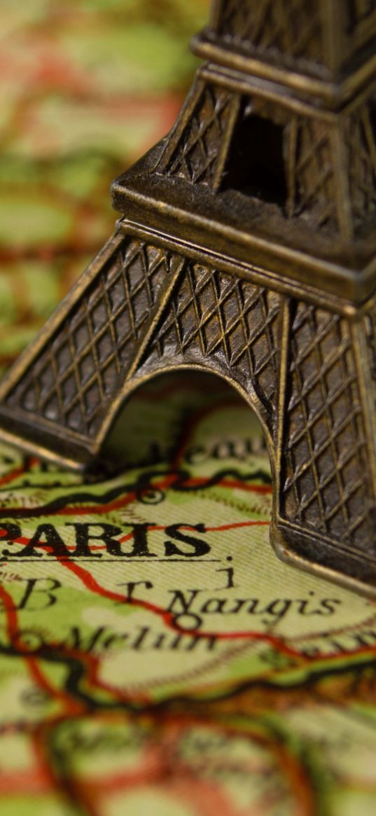 eiffel tower, france, map, miniature