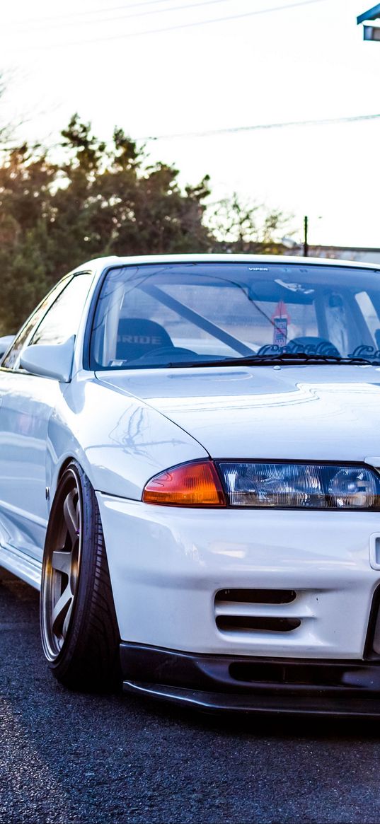 nissan, gtr, r32, skyline, white, front view