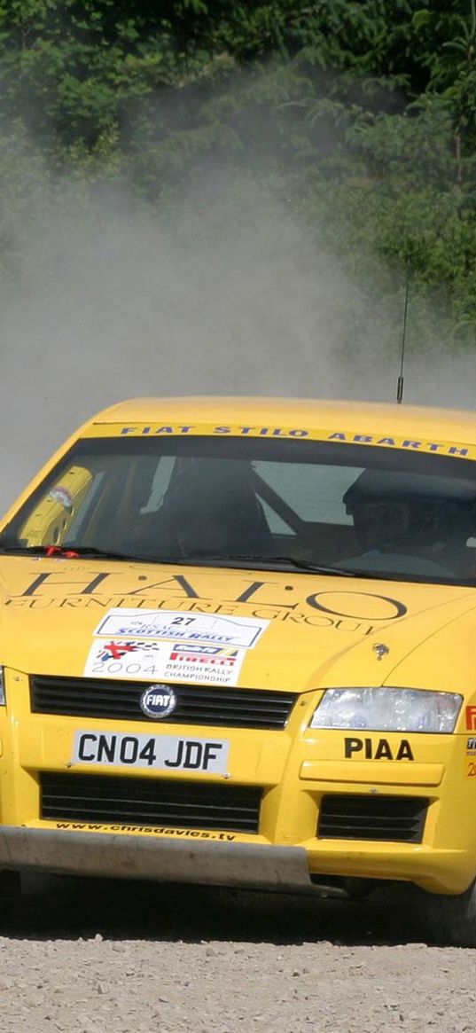 fiat stilo, abarth, yellow, front view, sports, car, nature