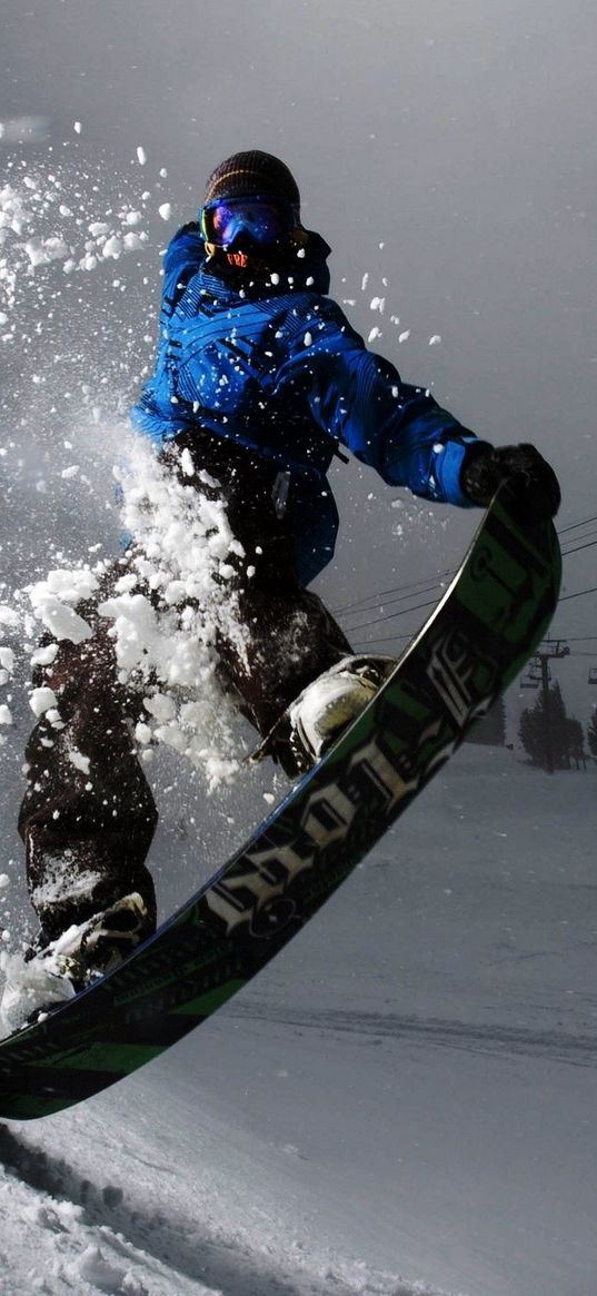 snowboard, evening, snow, light, trick