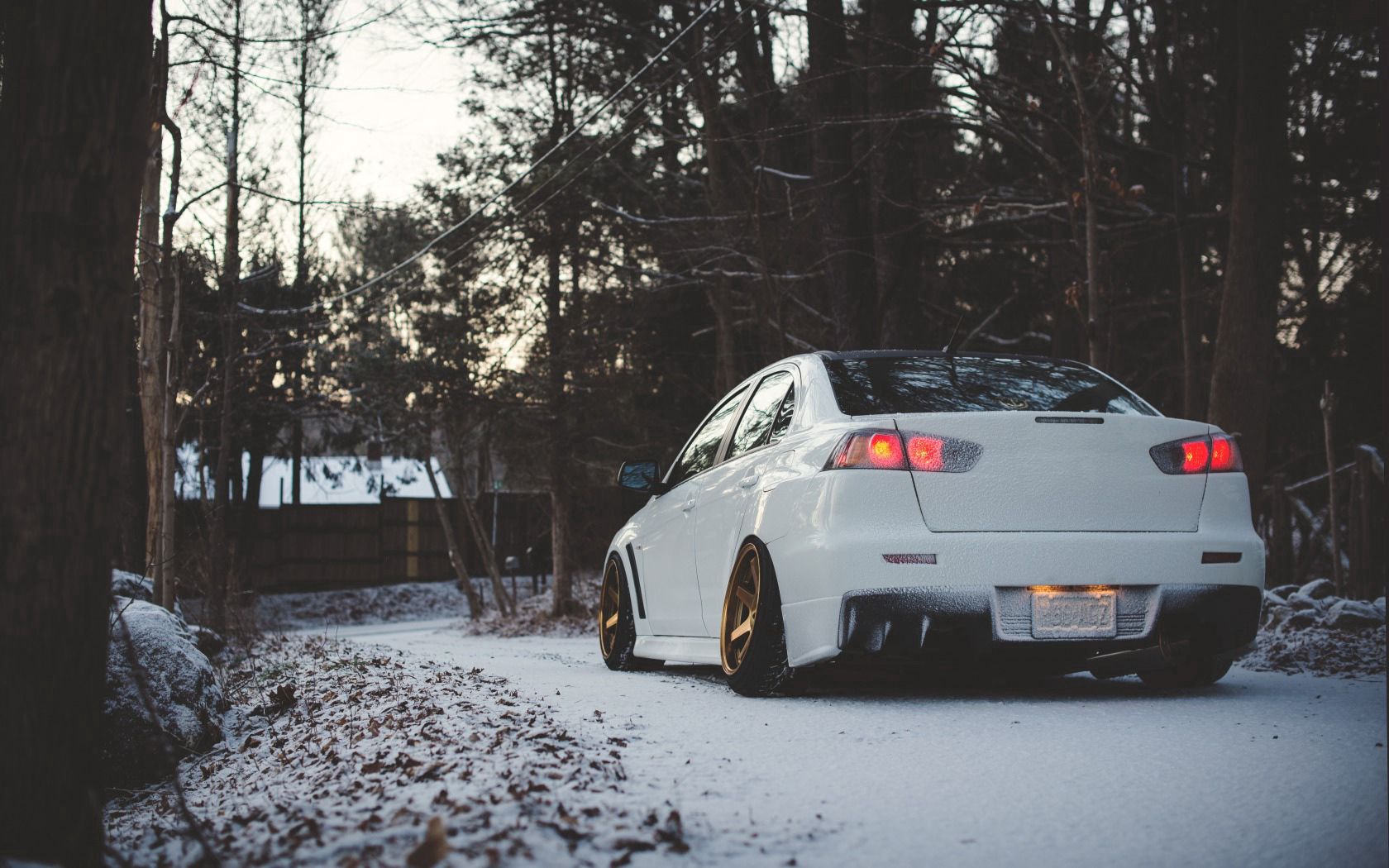 mitsubishi, lancer, rear view, winter