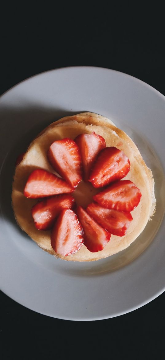 pancakes, strawberry, camomile, breakfast