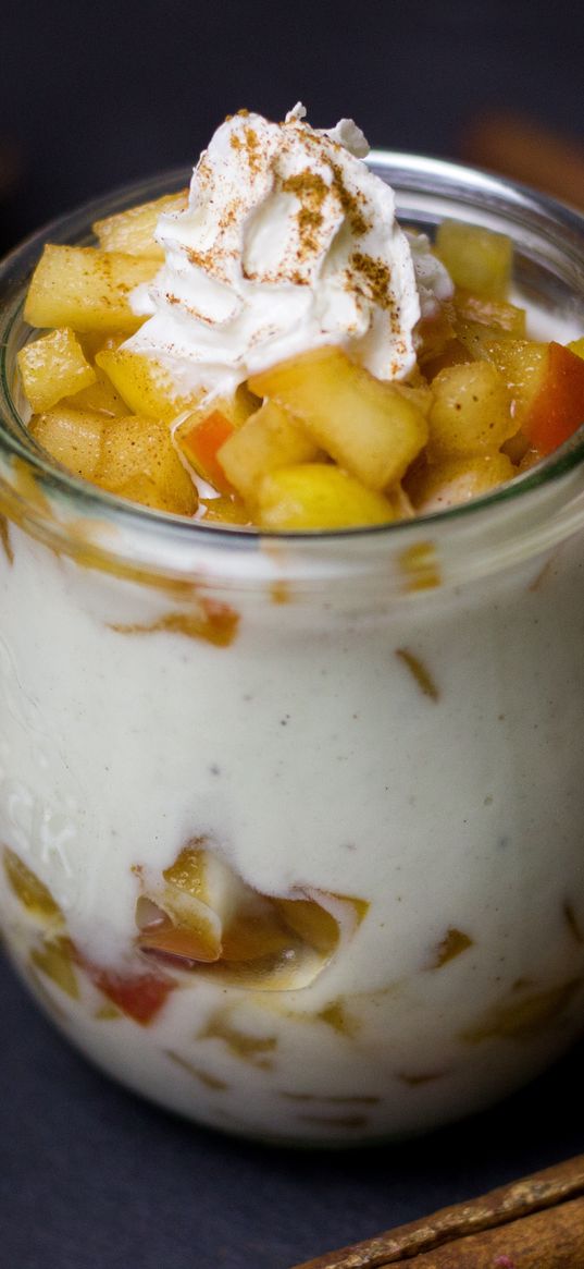 yogurt, cream, fruit, vanilla