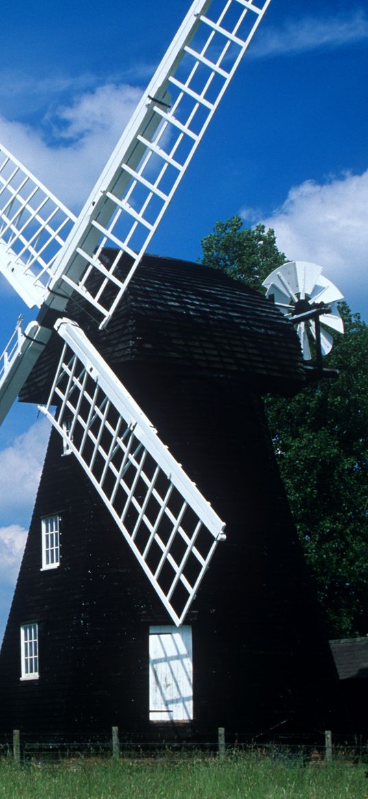 mill, field, summer, clouds