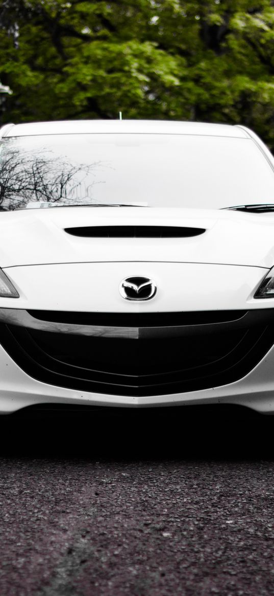 mazda, white, front view