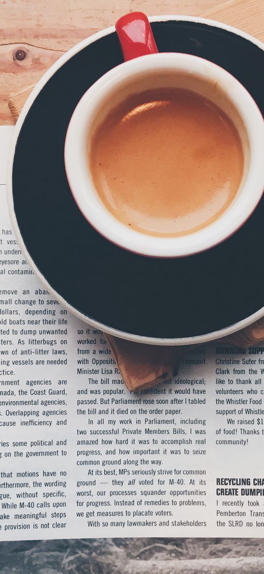 cup, coffee, newspaper, breakfast