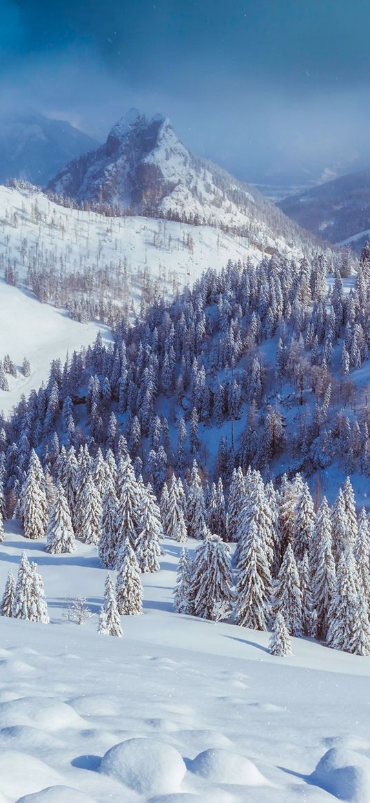 austria, mountains, snow, valley