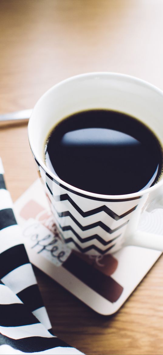 cup, coffee, towel, spoon