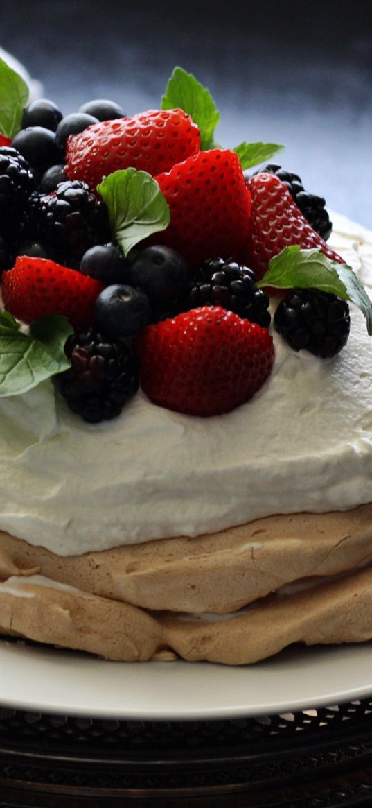 pancake, berries, cream, dessert