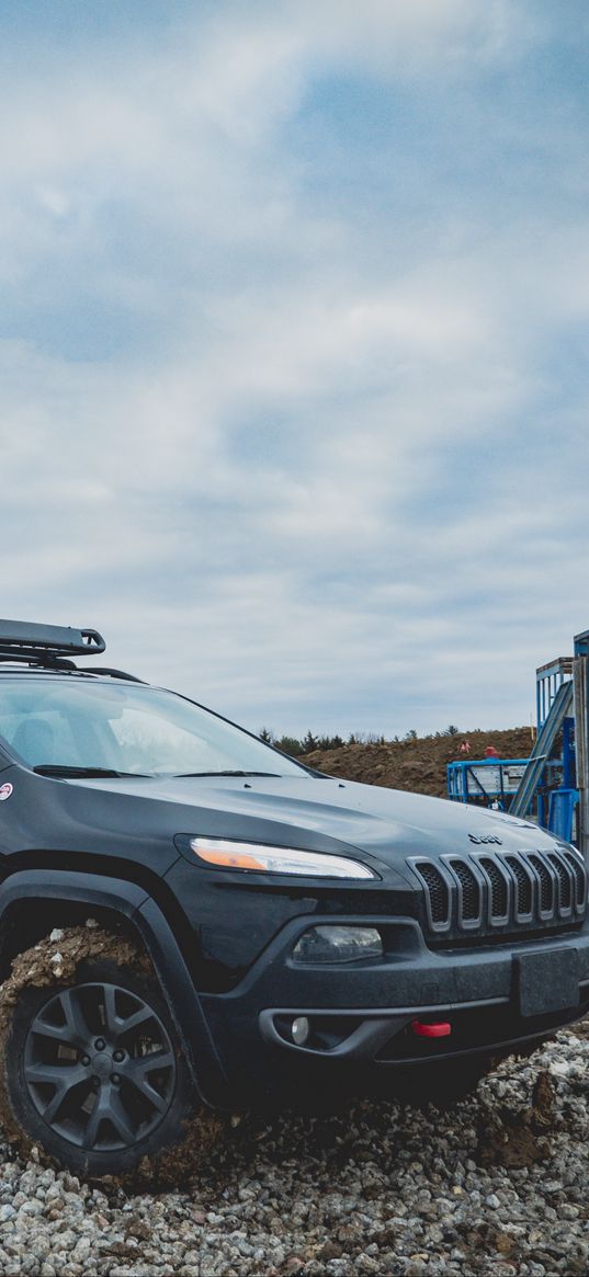 jeep, suv, side view, mud