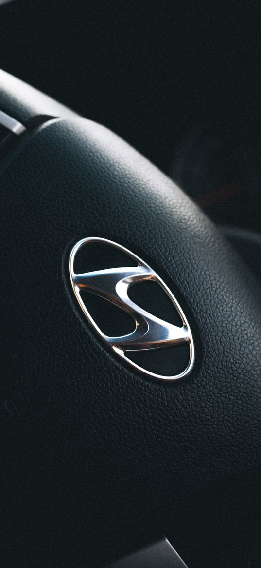 hyundai, steering wheel, logo