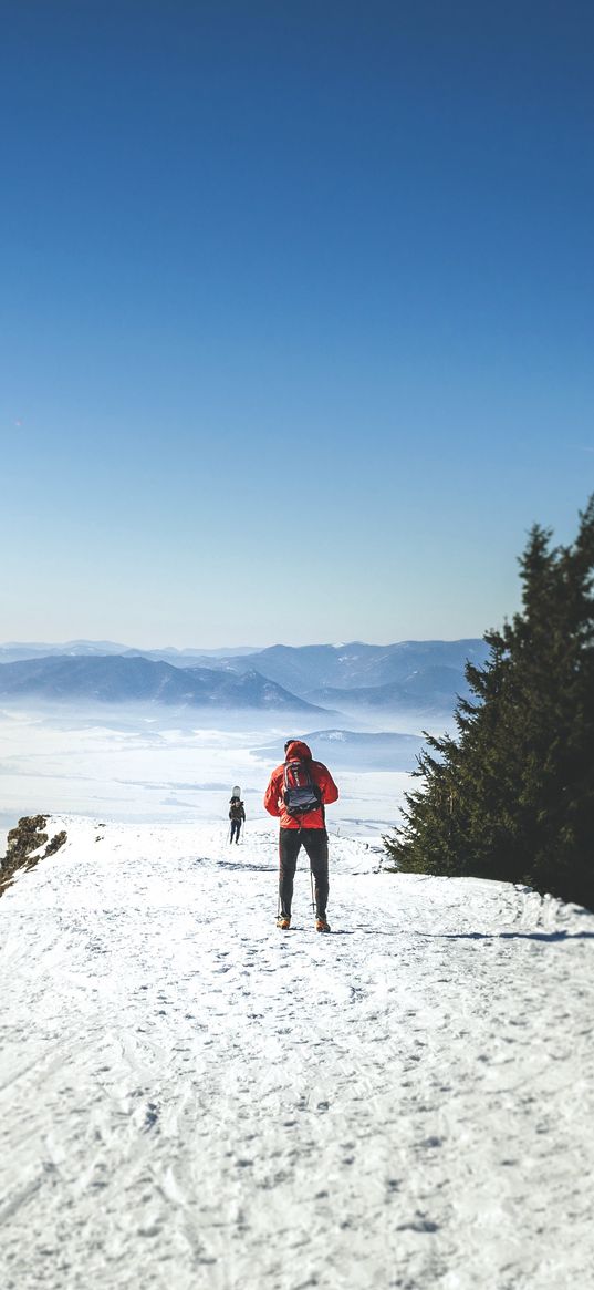 skiers, mountains, snow