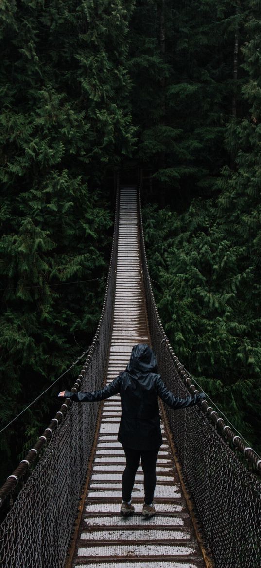 bridge, suspended, trees, people, loneliness