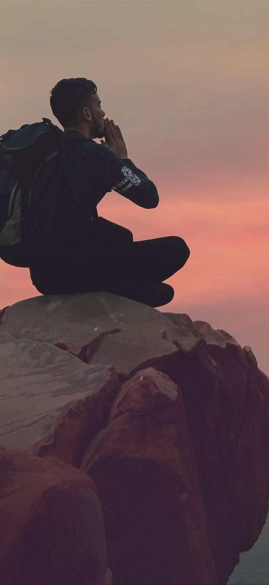 tourist, cliff, sky, rock, freedom