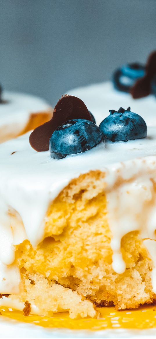 cake, glaze, blueberries, baked