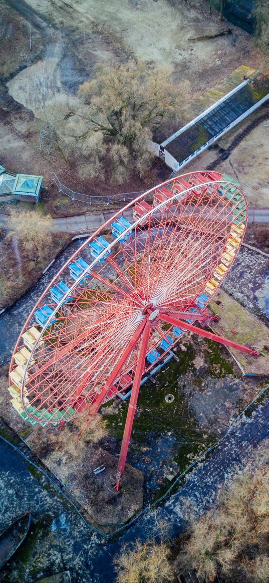 ferris wheel, top view, city